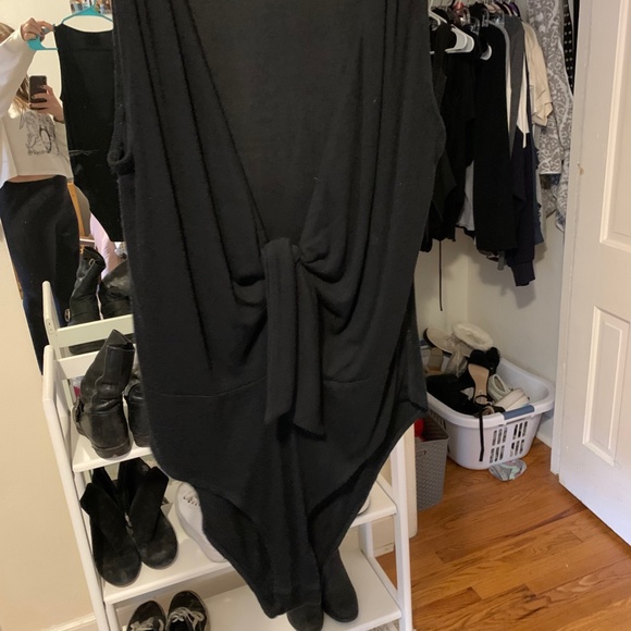 Black front tie body suit (self tie) - Picture 3 of 5